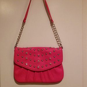Grace Adele Pink Clutch with Shoulder strap and sparkle accents